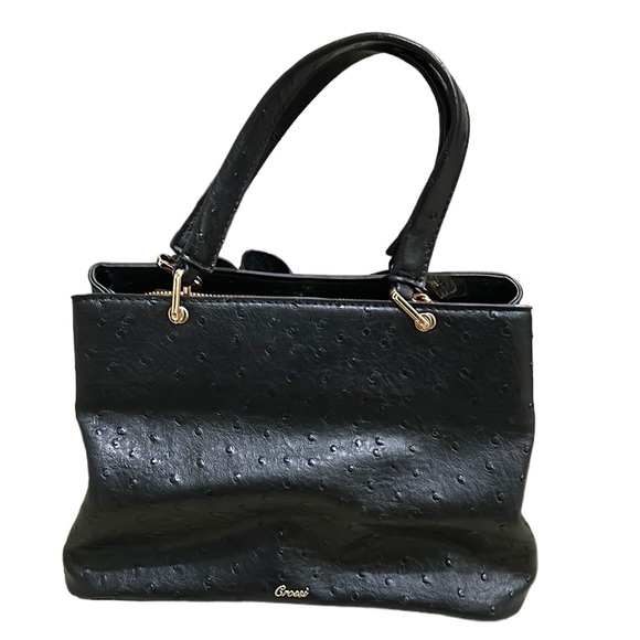Crossi Black Faux Ostrich Leather Bow Detail Handbag - Picture 5 of 15